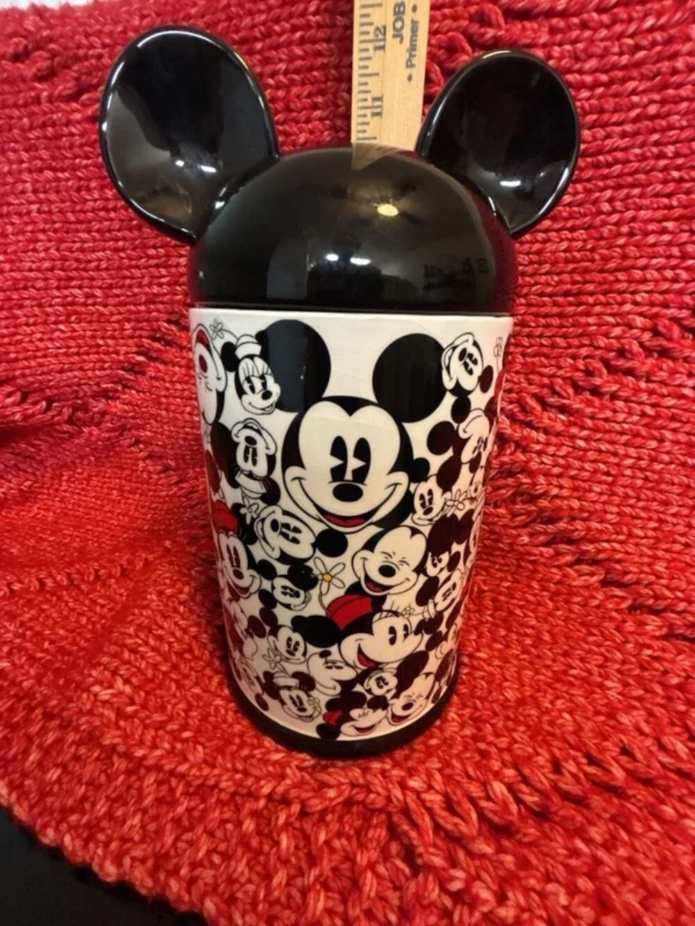 Disney Mickey & Minnie Mouse All Over Print Ceramic Cookie Jar with Ears Lid